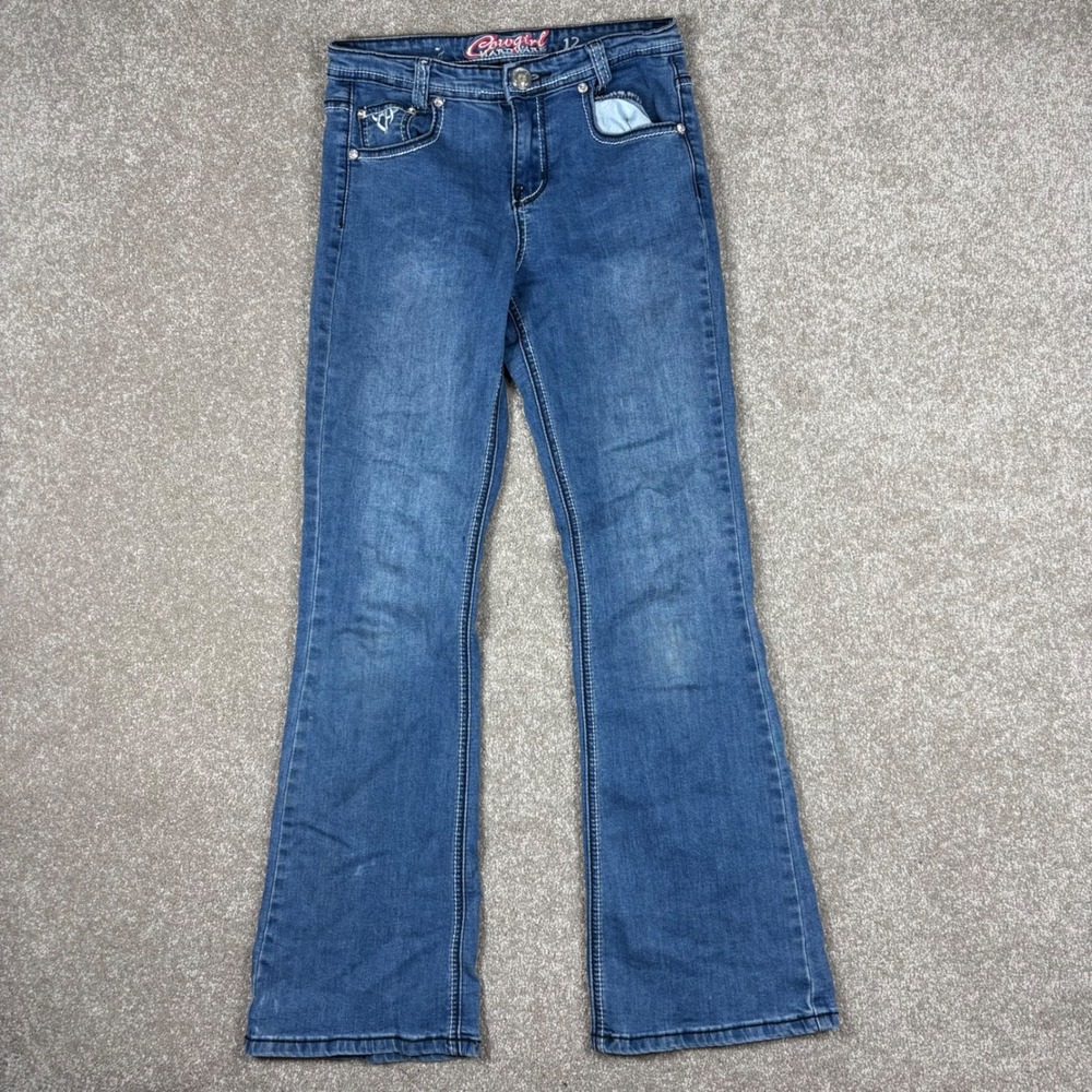 Cowgirl Hardware Girls Blue Denim Horseshoe Bootcut Western Jeans Size 12